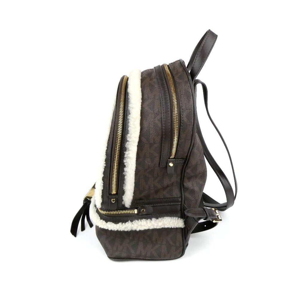 Michael Kors Brown Monogrammed Leather Shearling Trim Mini Backpack - Picture 4 of 16